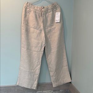 Athleta Beige Linen Wide-Leg Pants